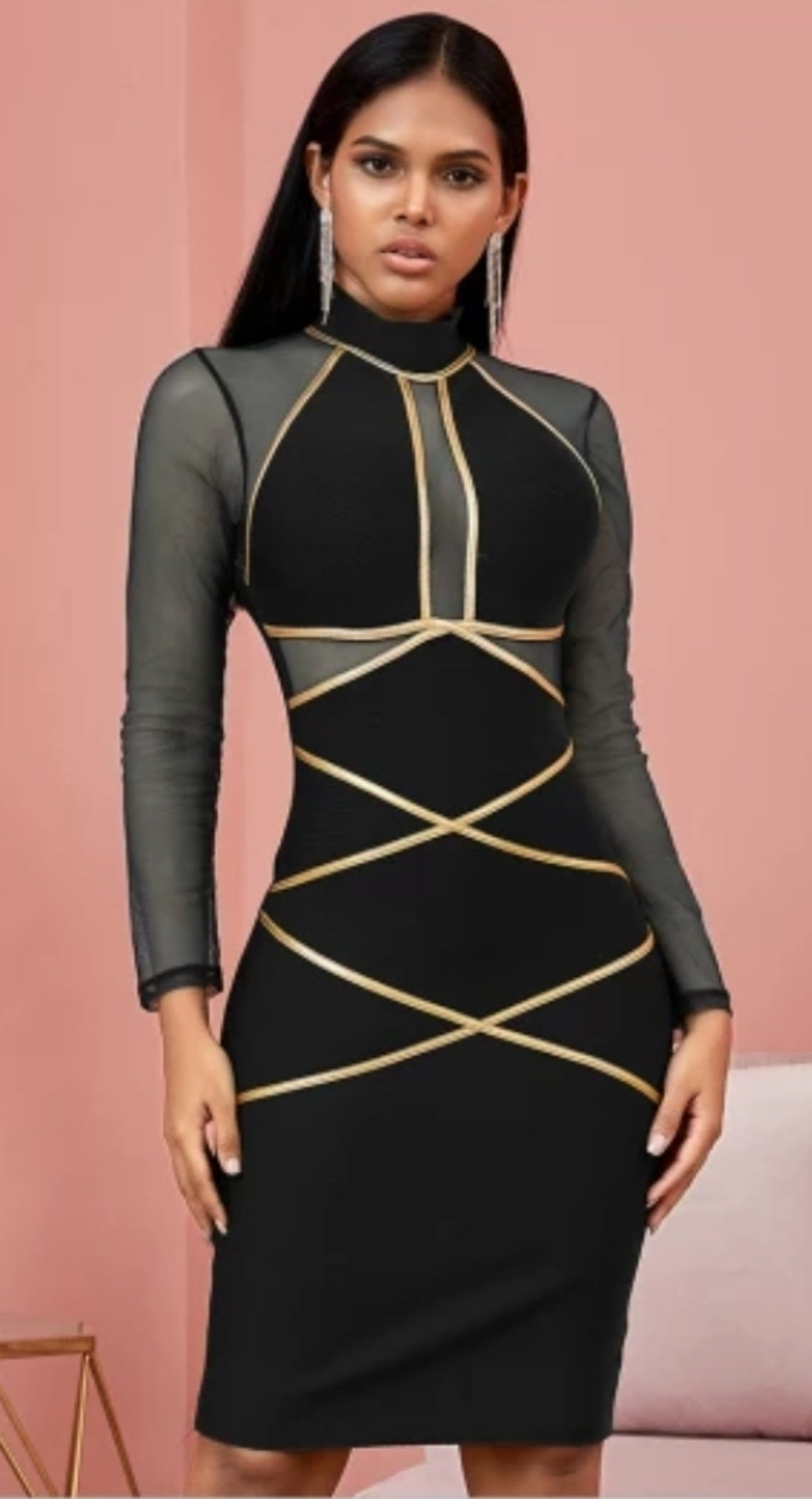 Stripe me Gold Black Dress MICOR GLOBAL CORP Stripe me Gold Black Dress MICOR GLOBAL CORP