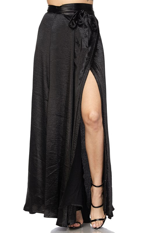 Black Long Satin Skirt |  Long Satin Skirt 
