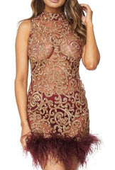 Sleeveless Dress with Bottom Feather