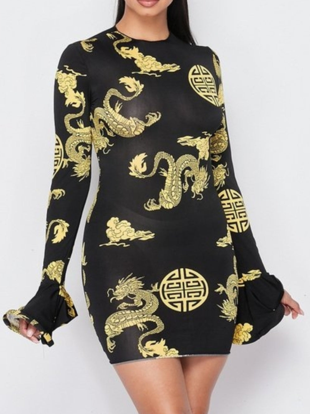 Black Printed Dragon Dress | Printed Dragon Dress